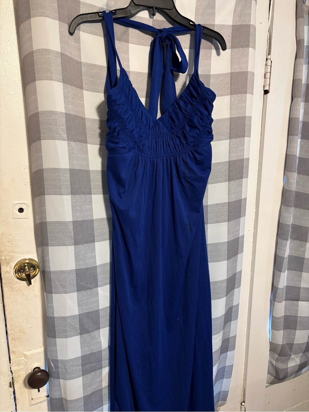 Forever 21 Cobalt Blue Ruched Halter Maxi Dress